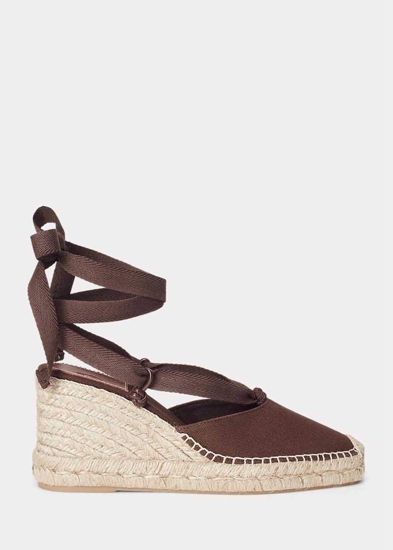 Sandały Polo Ralph Lauren Damska Brązowe Canvas Wedge Espadrilles 761354-YUF